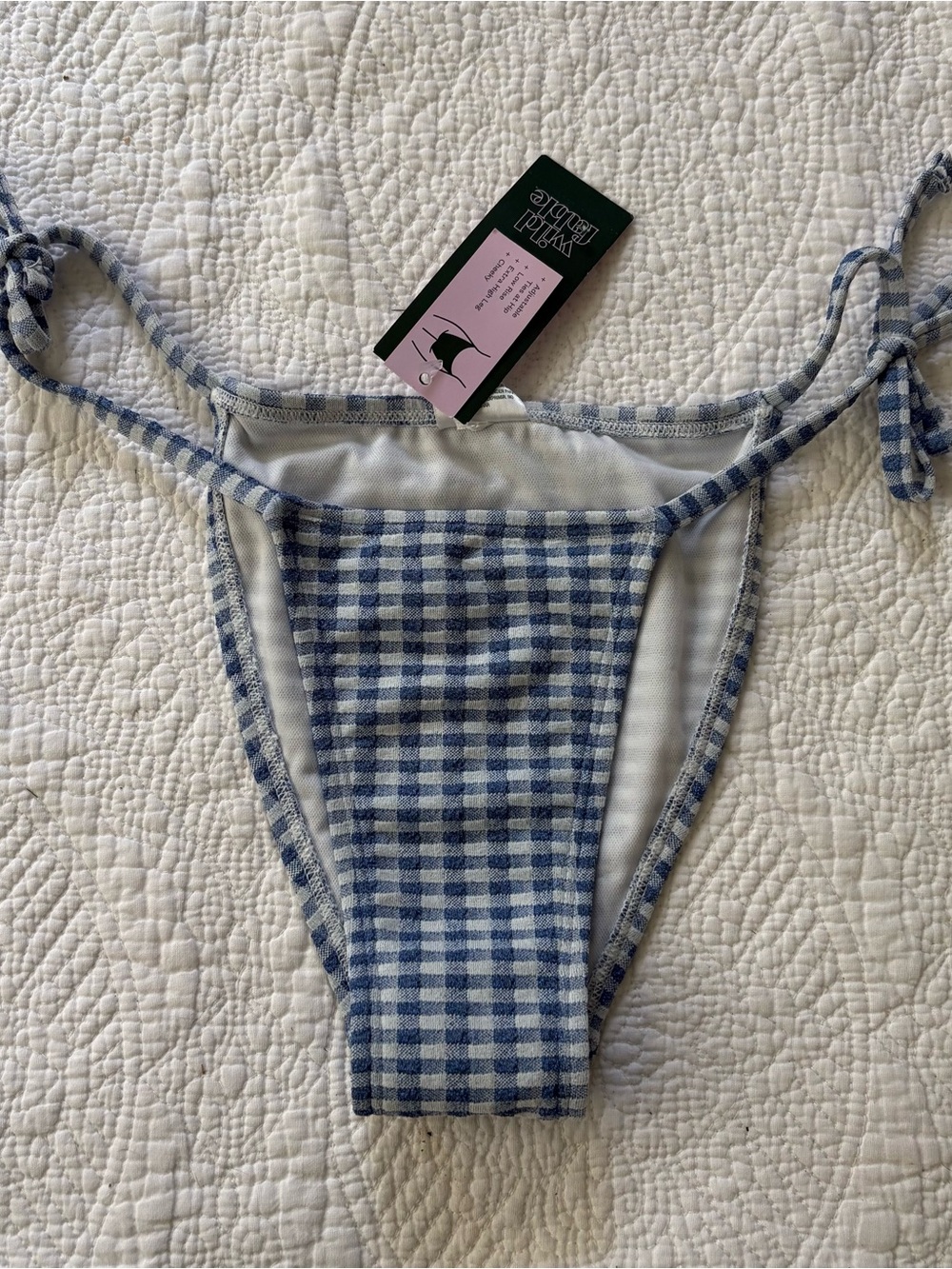 NWT Wild Fable Blue Gingham Check String Bikini Bottom . Size XXS (00)